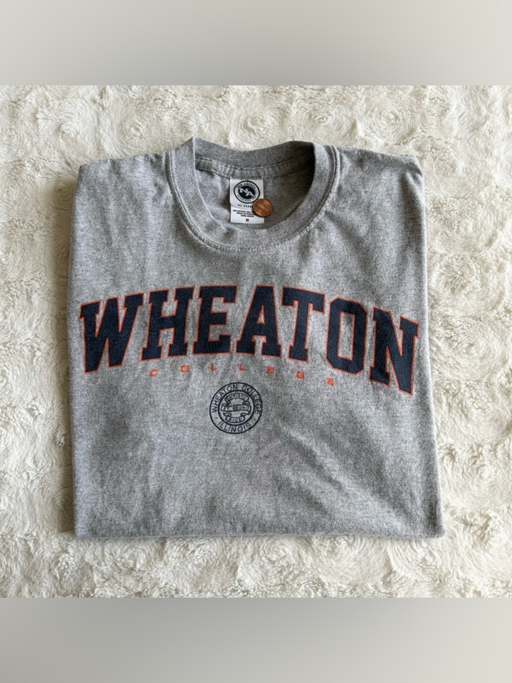 Vintage Wheaton College Shirt Tee Mens Medium Gray Thunder Spell Out Illinois SS